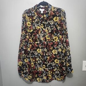 Charter Club Black Floral Button- Up Sheer Shirt Size 2X